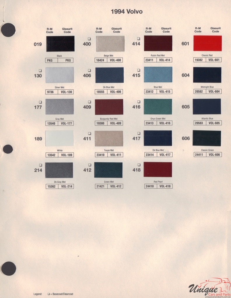 1994 Volvo Paint Charts RM